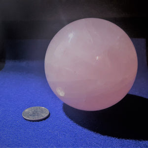 Natural Pink Rose Quartz Sphere. 8.4cm diameter. Stock #2002sl