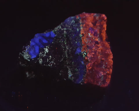 Calcite, Fluorite, Willemite (fluorescent), Arizona. Stock #3623sl