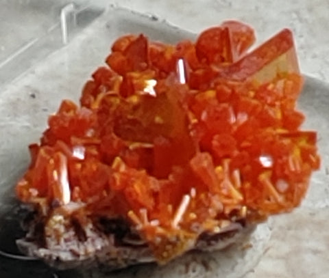 Wulfenite and Mimetite from Rowley Mine, Arizona. 1.4 cm #4029