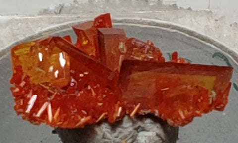 Wulfenite and Mimetite from Rowley Mine, Arizona. 2.1 cm #4060