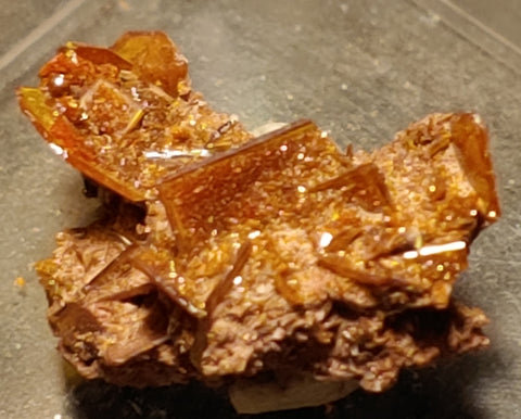 Wulfenite and Mimetite from Rowley Mine, Arizona. 1.7 cm #5052