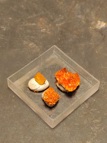 3 pieces Wulfenite and Mimetite from Rowley Mine, Arizona. 2.8 cm #4086