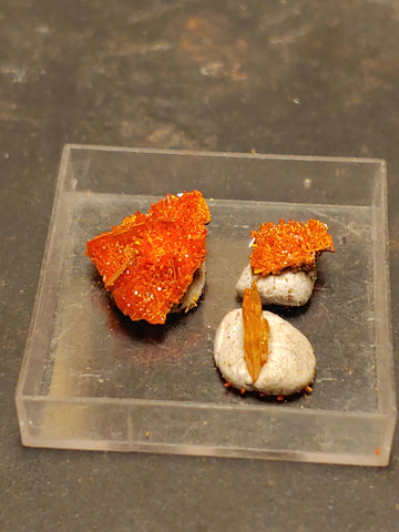 3 pieces Wulfenite and Mimetite from Rowley Mine, Arizona. 2.8 cm #4086