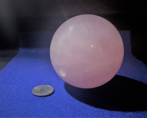 Natural Pink Rose Quartz Sphere. 8.4cm diameter. Stock #2002sl