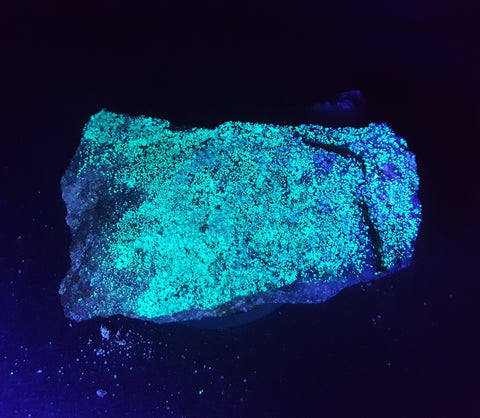 Rabbittite, Zippeite (fluorecent), Hideout Mine, San Juan County, Utah. Stock #2604sl