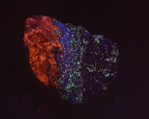 Calcite, Fluorite, Willemite (fluorescent), Arizona. Stock #3623sl