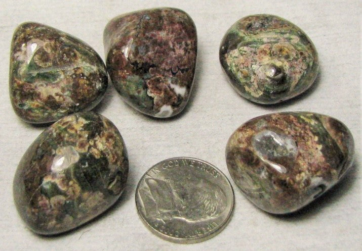 Jasper, 5 Tumbled Green Leopard.