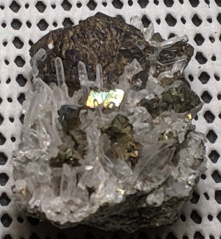 Quartz, Sphalerite, Pyrite from Huaron, Peru. 5.4 cm #490