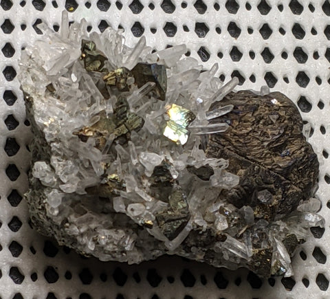 Quartz, Sphalerite, Pyrite from Huaron, Peru. 5.4 cm #490