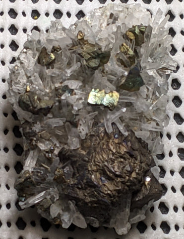 Quartz, Sphalerite, Pyrite from Huaron, Peru. 5.4 cm #490